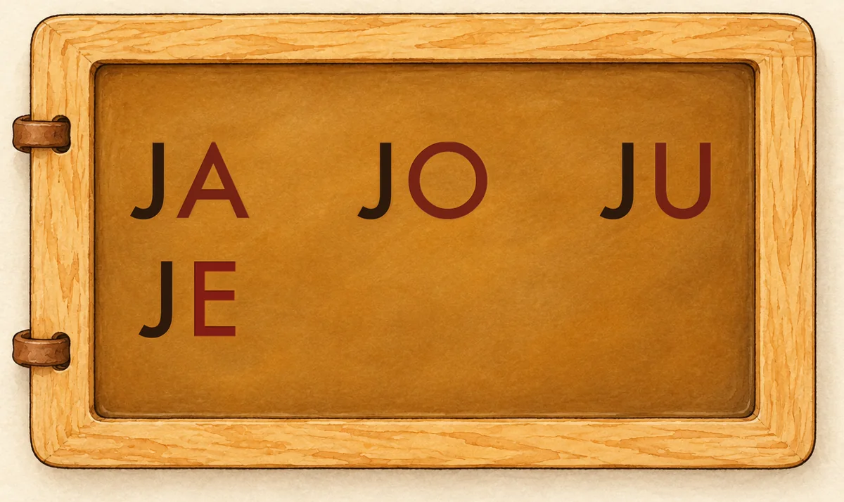 Na tabliczce: JA JO JU / JE